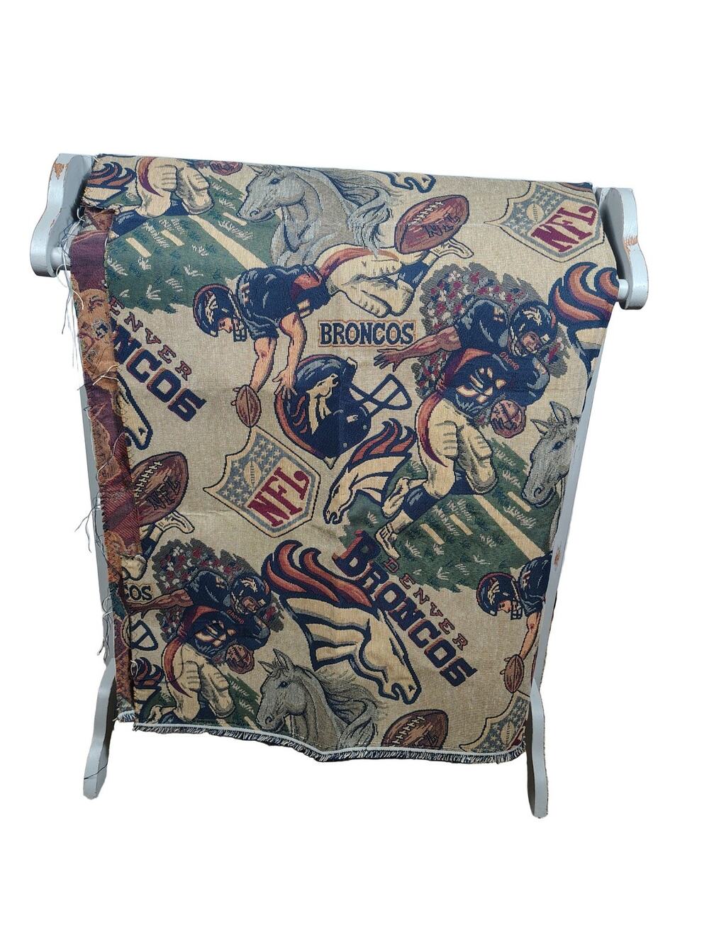 NFL Denver Broncos Tapestry Fabric 55" x 48" Repeating Pattern Tan Navy Orange
